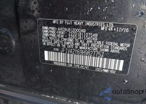 2017 Subaru Wrx Sti Limited z USA, uszkodzony, nr VIN JF1VA2Y69H9827757